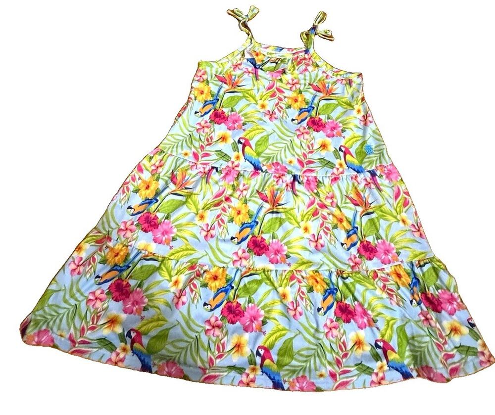 Tommy Bahama Girls Tropical Floral Sundress Scoop Neck Strappy Knee Size 7